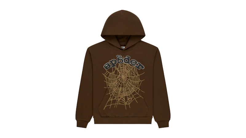 Sp5der Rhinestone OG Web Hoodie Brown