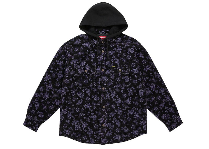 Supreme Quilted Lined Hooded Velvet Snap Shirt